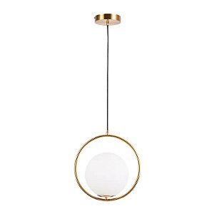 Pendente Balance 34CM Bola 20CM Dourado e Vidro Leitoso - SKY-3000